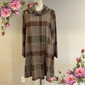 Chris & Carol Plaid Cowl Neck long sleeve sweater dress Dress